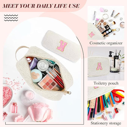 for Christmas Day Gifts, Travel Makeup Bag for Women, Initial Make Up Bag Set for 6 7 8 9 10 11 12 13 Years Old Kids Tween Girls, Large Cosmetic Skincare Bags for Birthday Gifts, White U