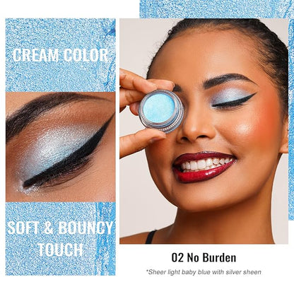 Oulac Cream Eyeshadow also for Highlighter Large Capacity Highly Pigmented Eye Shadow Waterproof &Long Lasting with Moisturizing Formula, Shimmer Glitter Eye Makeup. 6g 01+02
