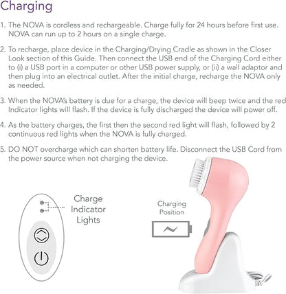Spa Sciences - NOVA - Sonic Cleansing Brush with Bristles & Infusion System – Anti-Aging Facial Exfoliating, Waterproof, and USB Rechargeable