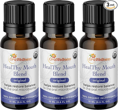 OraWellness Healthy Mouth Blend Organic Tooth Oil, Flouride Free Made in The USA Toothpaste & Mouthwash Alternative, Natural Rinse for Healthy Teeth & Gums for Women, Men and Kids, Pack of 3