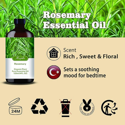 Rosemary Essential Oil-Rosemary Fragrance Oil 4.33oz (130ml)-100% Pure Natural Scent for Diffusers, Candles, Soap Making & Aromatherapy-Relaxing Home & Gift Essential Oil for Bath, Massage