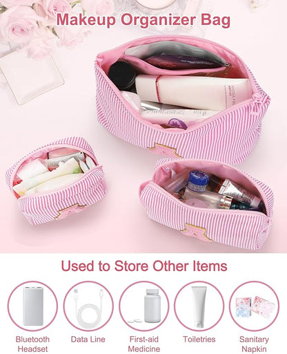 MONSTINA Period Bag Sanitary Napkin Storage Bag|Tampon Pouch Portable Feminine Care First Period Kit for Teen Girls Women Gift for Her Monogram Initial Cute Toiletry Bag,3PCS Pink P