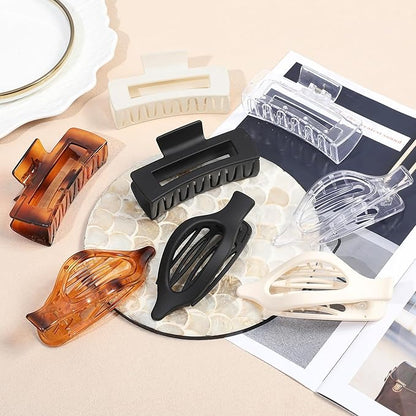 Hair Clips for Women 4.3 Inch Large Hair Claw Clips 8 pcs Square Claw Clips & Flat Hair Clips for Thick or Thin Hair French Concord Hair Barrettes Alligator Hair Accessories for Women (Transparent)