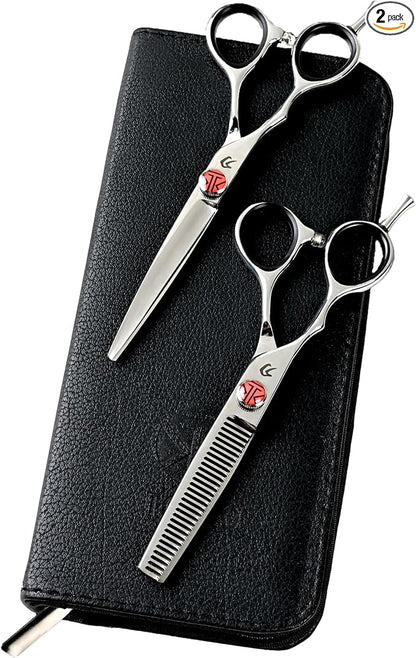 Katana Classic Left Handed Professional 6.5" Lefty Hair Shear Set by Tokko Shears, 440C Japanese Steel Left Hand Haircut Regular & Thinning Scissors for Barbers and Salon Professionals