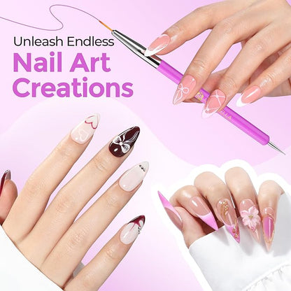 UNA GELLA Nail Art Pens 6PCS Purple Color Double-ended Acrylic Nail Brush Set Nail Dotting Tools Nail Art Design Brushes for Gel Polish, Liner, Drawing, Dotting and Detailing French Tip Tool