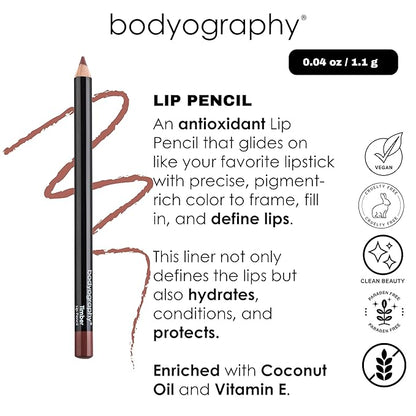 Bodyography Timber Lip Pencil | Lip Liner Pencil with Coconut Oil, Vitamin E & C | Long-Lasting, Matte Liner for Definition & Color | Makeup Essential for Smooth Lip Contour