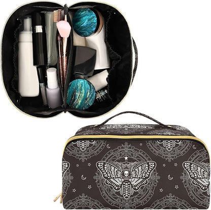 Makeup Organizer Bag, Skull Butterfly Black Travel Makeup Bags Makeup Vanity Case Large Capacity Rhombus Cosmetic Toiletry Bag for Girl Women Ladies