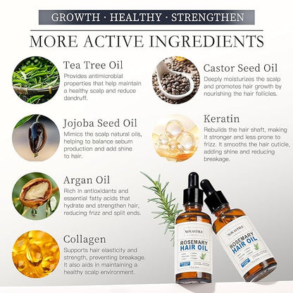Rosemary Hair Oil – Dry Scalp & Split End Treatment with Biotin & Essential Oils for Strengthening, Nourishing, Moisturizing & Supporting Longer, Healthier Hair