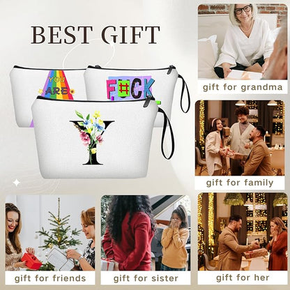 SEAMOON Women Birthday Unique Initial Funny Gifts for Teenage Girl Sister Friends Bridesmaid Personalized Travel Make up Cosmetic Bag with Mirror Valentines Mothers Day Christmas Graduation Y