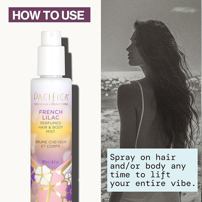 Pacifica French Lilac Perfumed Hair & Body Mist, Alcohol-Free Spray Designed For Head-To-Toe Wear, Vegan & Cruelty-Free, 6 Fl Oz