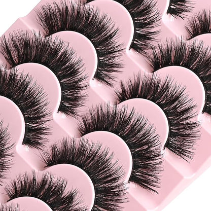 FARRED Lashes Cat Eye False Eyelashes Fluffy Wispy Lash Strips Natural Voume Fake Eyelash Mink Eye Lashes Natural Looking 7 Pairs Full Short Strip Pestañas Set Small Cateye Easy Lashes for Beginners