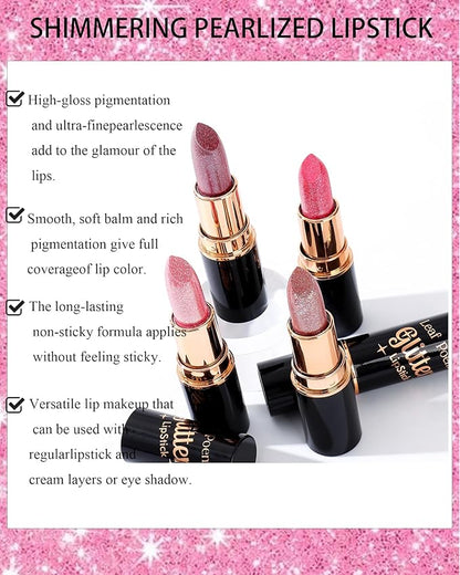 Metallic Glitter Lipstick Matte Long Lasting Nude Pink Lip Gloss for Women,Shimmer Diamond Sparkling Shiny Lip Stick Waterproof Lipgloss Lipstick,High Pigmented Tinted Red Lipstain Lipcolor Makeup-01