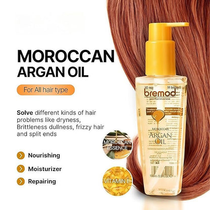 Leave-In Moroccan Argan Oil Hair Oil – Vitamin E Oil& Keratin Hair Treatment for Repairing Dry, Frizzy & Damaged Hair – Deep Nourishing Hair Serum, Anti-Frizz & Split End Repair 3.3Fl Oz