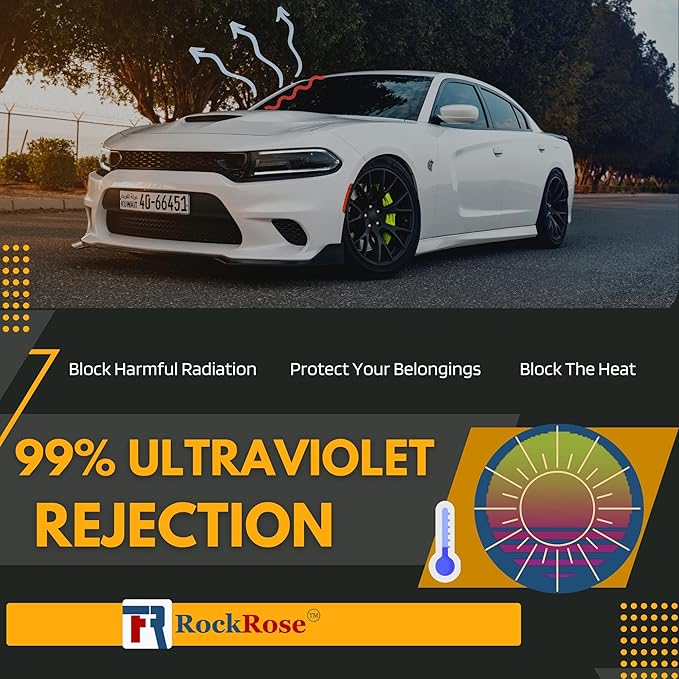 RockRose 50% Nano Ceramic Car Window Tint 20 in x 10FT 2PLY Privacy Film Heat Block, 99% UVR, and 85% IRR Block for Auto or Home Strong Adhesive, Easy Shrink, Plotter Friendly - Charcoal