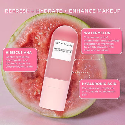 Glow Recipe Dewy Babies Travel Skincare Set - Plum Plump Hyaluronic Acid Serum + Dewy Flush Tinted Blush Drops + Pink Juice Face Moisturizer + Bronzing Hue Drops + Ultra Fine Facial Mist (5 Count)