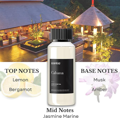 Scentia Hotel Diffuser Oil Inspired by 5-Star Hotel Scent - 120 mL 4.06 fl oz - Essential Oil Blend Botanical Jasmine, Bergamot & Fresh Notes for Aromatherapy Diffusers - Cabana, Thanksgiving Gift