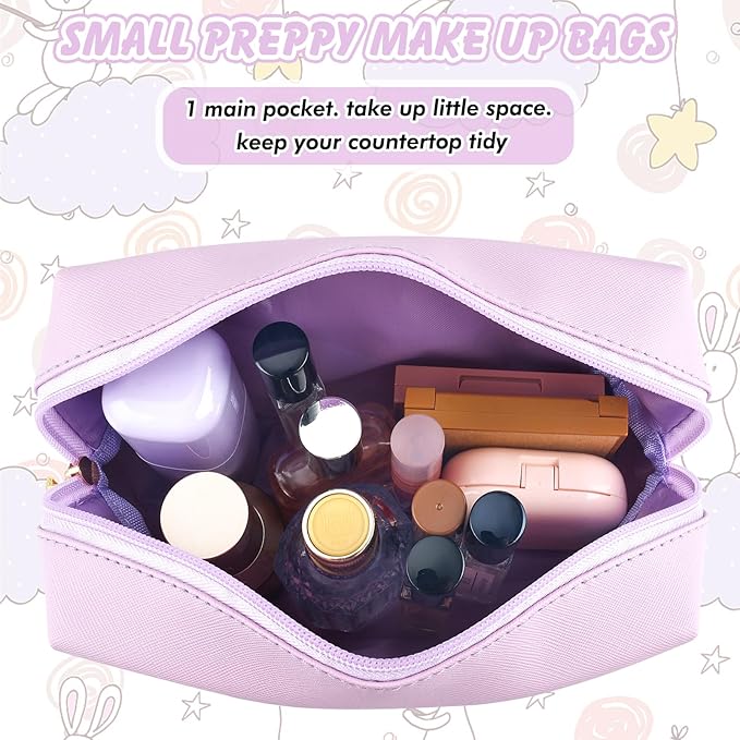 Gifts for Girls Initial Makeup Bag Personalized Cosmetic Bag with Zipper Cute Travel Toiletry Bag Waterproof PU Preppy Makeup Pouch Birthday Gift for Teen Girls Women(Purple R)