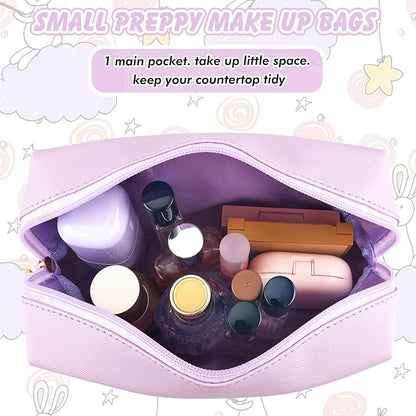 Gifts for Girls Initial Makeup Bag Personalized Cosmetic Bag with Zipper Cute Travel Toiletry Bag Waterproof PU Preppy Makeup Pouch Birthday Gift for Teen Girls Women(Purple R)