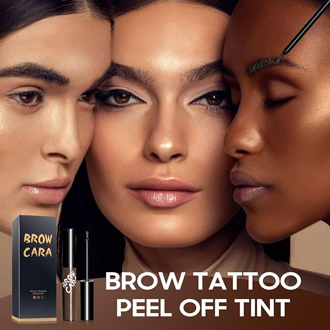 Brow Tattoo Peel Off Tint - Brow Gel Eyebrow Tattoos Waterproof, Eyebrow Gel Tint with Eyebrow Stencils Long-Lasting Makeup, Eye Brow Pencils Create Full Voluminous Brows for Women (Dark Brown)