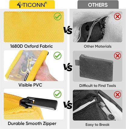 TICONN Tool Pouch, 1680D Oxford Small Tool Bag, Tool Pouches with Zipper, Clear Utility Bag Zipper Pouch for Tool Organizers and Storage (3PK Combo)