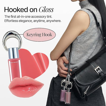ENTROPY Makeup 2-in-1 Charm Shiny Glowy Lip & Cheek Gloss Tint Keychain, High Pigment Glossy Lip Color & Plumping Gloss, C2 Water Rose Charm