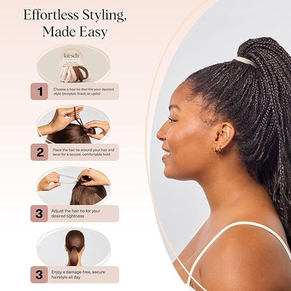 Kitsch Hair Ties No Damage - Strong, Stretchy Hair Bands | Soft Nylon Ponytail Holders, Snag-Free Rubber Bands, Perfect for Updos & Braids | Ideal Gifts for Women - Rosewood, 8pcs