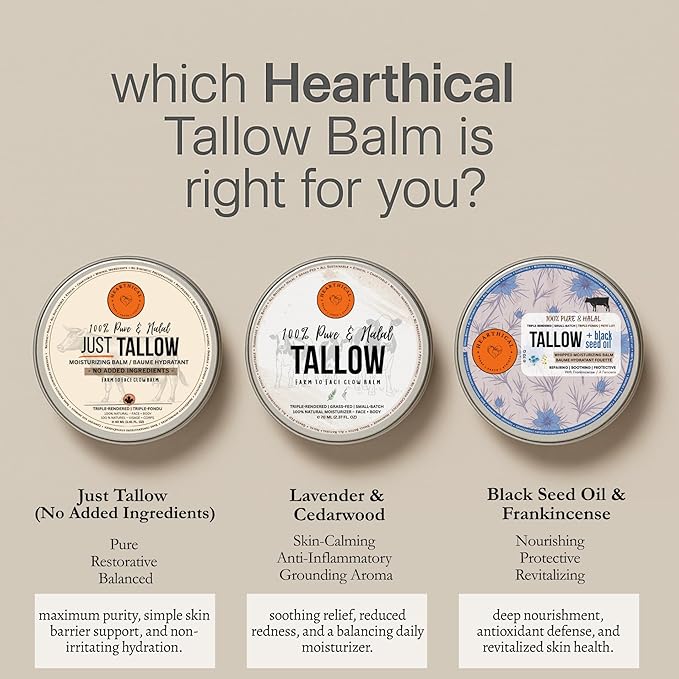 Halal Grass Fed Beef Tallow For Skin – 70g Organic Beef Tallow Moisturizer – Beef Tallow Face Moisturizer & Beef Tallow Face Cream – Pure Beef Tallow Balm with Black Seed and Jojoba