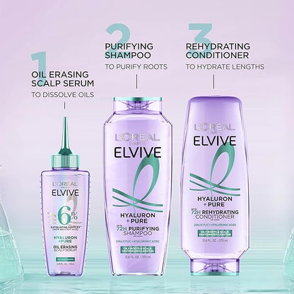 L'Oreal Paris Elvive Hyaluron + Pure Shampoo and Conditioner Set, Clarifying Shampoo and Rehydrating Conditioner with Salicylic Acid and Hyaluronic Acid, 1 Kit