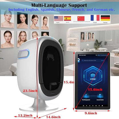 15.6" Professional Skin Analysis Device for Beauty Salons & Spas – AI-Powered 7-Spectral Imaging, 17 Skin Indicators, Multi-Language & Cloud Report Storage