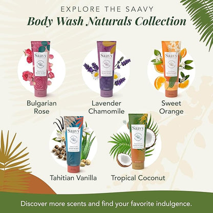 Saavy Naturals Body Wash Tropical Coconut Plant-Based Ingredients| Made In Usa | Sensitive Skin Body Wash, l Organic & Vegan Formula With Coconut Oil, Shea Butter, And Aloe Vera - 8.5 Fl Oz
