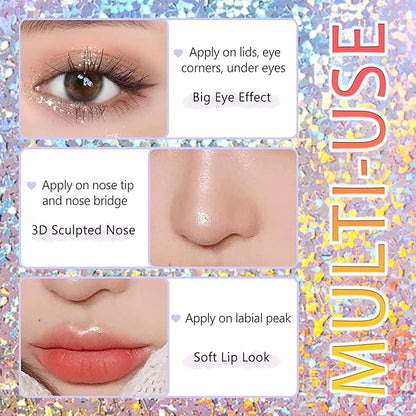 4Pcs Liquid Eyeshadow Eyeliner Kit Set for Korean Makeup, Sparkling Shimmer Metallic Eye Glitter Sequins for Under Eye Tear-Drop Make Up, Quick-Dry Loose Glitter Glue for Crystal Mermaid Looks