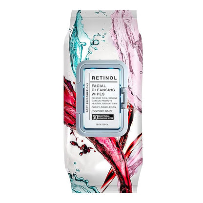 Body Prescription Makeup Cleansing Wipes - Gentle and Effective Face Wipes, 50 Count (Pack of 4), Retinol