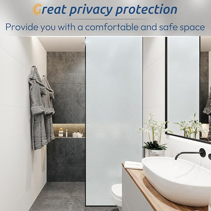rabbitgoo Window Privacy Film, Frosted Glass Window Clings, Static Cling UV Heat Blocking Door Stickers for Home Bathroom, Removable Indoor Decal Coverings Day and Night, Pure, 35.4 x 157 Inches