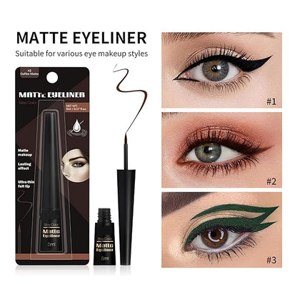 MAEPEOR Ultra-Fine Liquid Eyeliner Light Brown High-Pigmented Matte Eyeliner Pen Stay All Day Makeup with Fine Brush Tip (L02 Coffe Matte)
