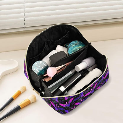 Makeup Organizer Bag, Purple Bat Gothic Travel Makeup Bags Makeup Vanity Case Large Capacity Rhombus Cosmetic Toiletry Bag for Girl Women Ladies