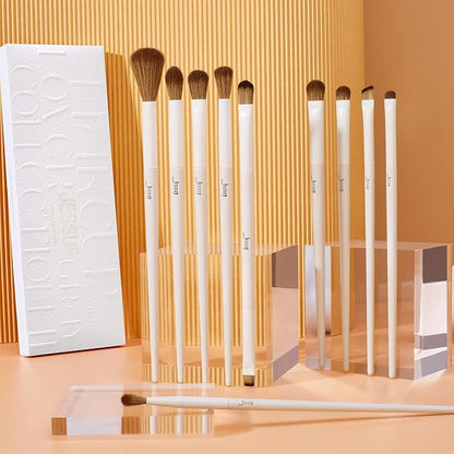 Jessup Precision Makeup Brushes 10Pcs Eye Makeup Brush Set Premium Synthetic Eyeshadow Concealer Eyeliner Eyebrow Blending Highlight Brush, Light Grey T330