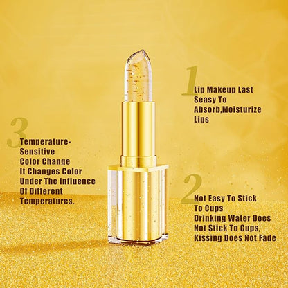 Transferproof Color Changing Lipstick with Gold Foil & 24H Moisturizing Glossy Shine – PH Reactive Long Lasting Mood Lipstick for Women, Deep Nourishment Lip Balm, Non-Fading Lip Gloss (1Pcs)