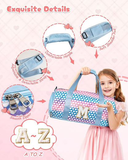 Christmas Gifts for Grandkids, Girls Travel Duffel Bag, Kids Initial Overnight Bags with Shoe Compartment, Initial Duffle Bag with Makeup Pouch, Teen Girl Trendy Stuff (Letter A)