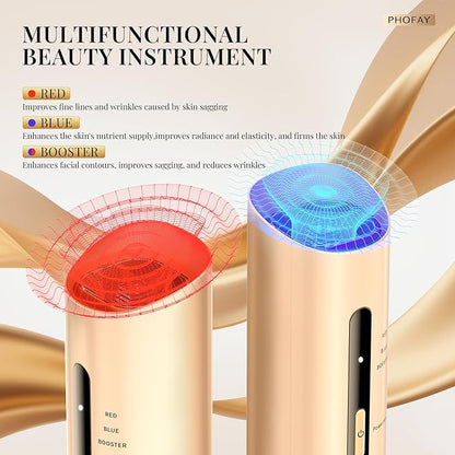 PHOFAY 4-in-1 Facial Device, 1.4oz Matching Gel. Multi Functional Beauty Device, Lifting, Firming, Puffiness Reduction and Promote Absorption & Soothing Care Calm Skin, Youthful Glow (Golden)