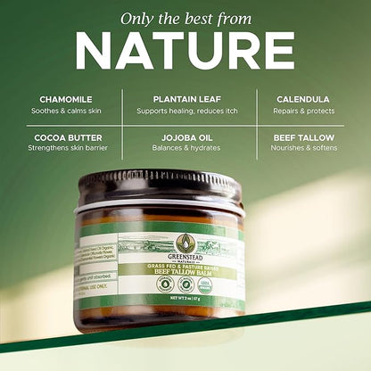 Organic Beef Tallow for Skin – USDA-certified Whipped Tallow Balm for Skin Face and Body with Jojoba Oil and Cocoa Butter – Unscented and Herb-Infused – 2 oz.