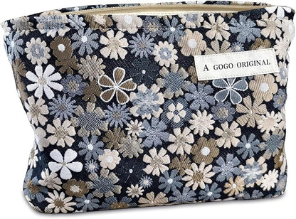 STARDW Aesthetic Floral Makeup Bag Cute Small Cosmetic Bags for Women Girls, Travel Toiletry Bag Large Capacity Zipper Makeup Pouch, Purse Organizer Pouches