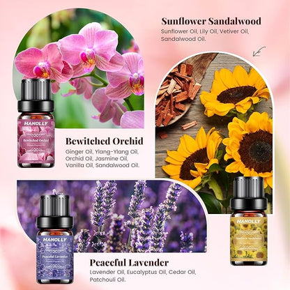 Floral Essential Oils Set - 6 Premium Fragrance Oil for Diffusers, Candle Making, Humidifier - Pink Peony, Wild Rose, Lavender, Sunflower Sandalwood, Bewitched Orchid, White Lily Aromatherapy Oi