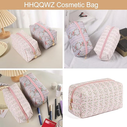 Makeup Bag Travel Cosmetic Bag for Women Girls, Zipper Make Up Pouch, Floral Flowers Toiletry Organizer Makeup, Portable Storage Cosmetic Travel Cloth Bag (Pink)