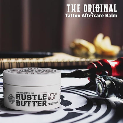 Hustle Butter Tattoo Aftercare 5oz Tattoo Balm, Heals + Protects New Tattoos and Rejuvenates Older Tattoos - 100% Vegan Cream No-Petroleum
