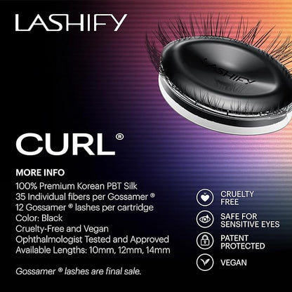 Lashify Curl 14mm Gossamer DIY Eyelash Extensions Refill, Black, Easy False Eyelashes for a Natural Look
