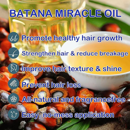 100% & Unrefined Pure Batana Miracle Oil for Smoother Hair Growth - from Honduras, Repairs Damaged Hair & Hair Loss, 2 oz