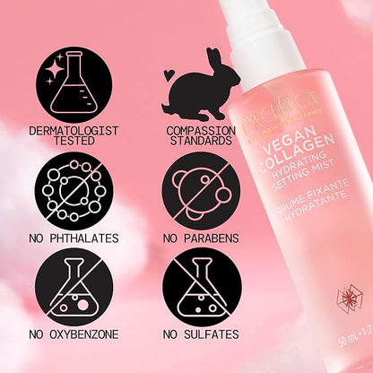 Pacifica Beauty Vegan Collagen Hydrating Setting Mist – Hydrating Illuminating Face Primer for Dewy Skin, w/Vegan Collagen & Squalane for Radiant Glow, Soft-Focus Pore Blurring Makeup Base
