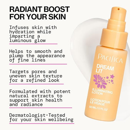 Pacifica Glow Baby Brightening Skincare Set – Vitamin C Booster Serum, Hydrodew Vegan Snail Moisturizer & Dreamlit Illuminating Lotion for Glowing Skin, Hydration & Radiance