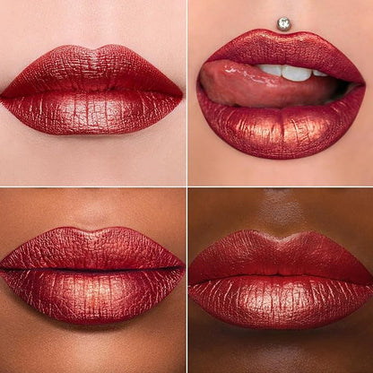 MAKI YIKA 3Pc Metallic Lipstick for Women Red Pink Brown Glitter Lipsticks Long Lasting Lipstick Smudge Proof Liquid Lip Gloss, Red/Pink/Nude