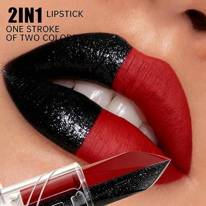 2 in 1 Rose Red Lipstick Nude Lipstick Matte Dual Sided Waterproof Lipsticks for Women One Stroke Two-Tone Long Lasting Lip Stick for Christmas Halloween,DU-K5